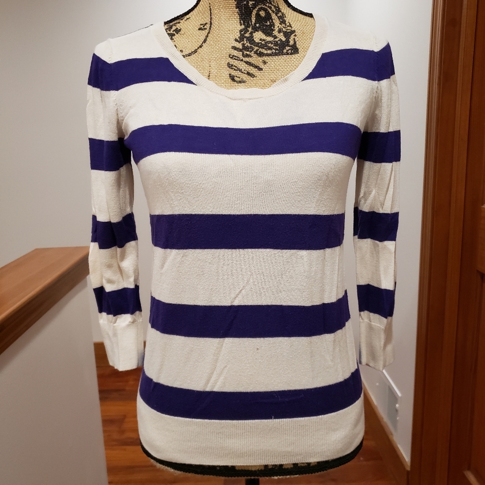 Loft purple-striped crew neck sweater size S